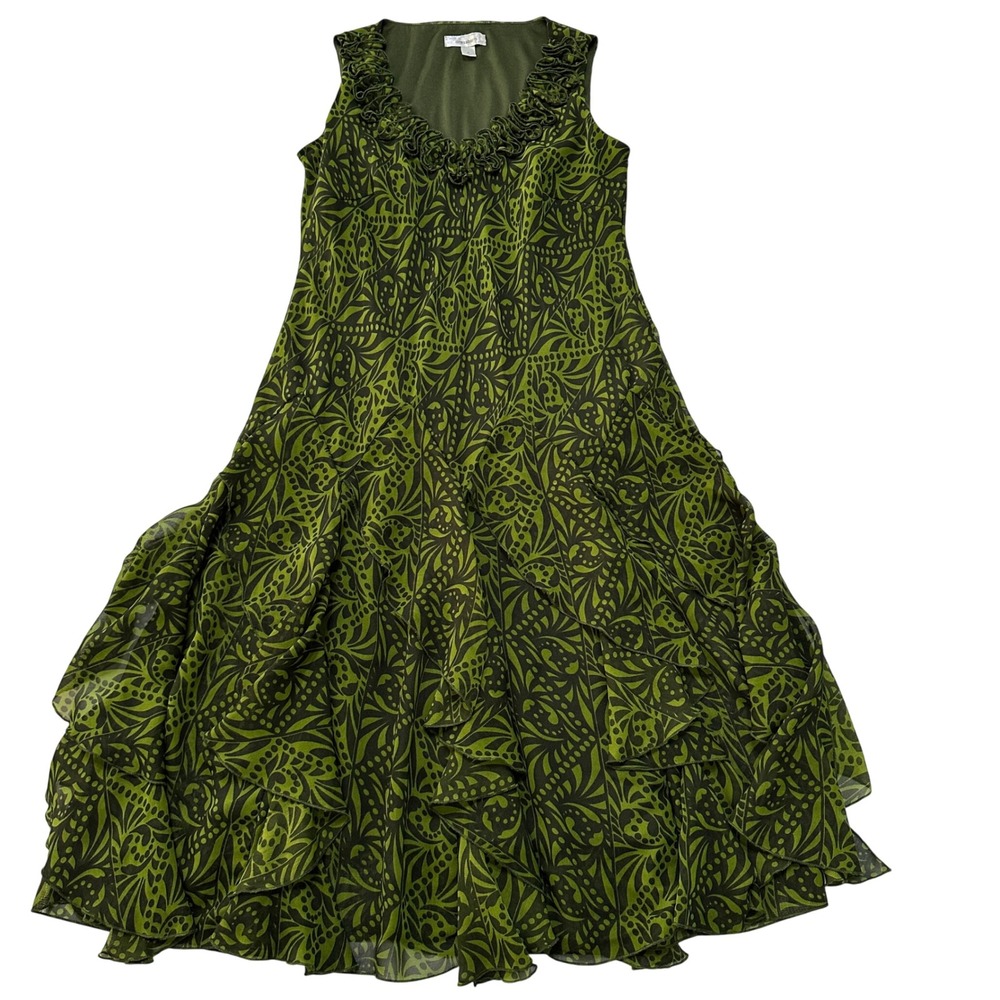 Dressbarn Ruffle Tiered Midi Dress Womens 6 Green Whimsigoth Fairycore Garden - Picture 5 of 13